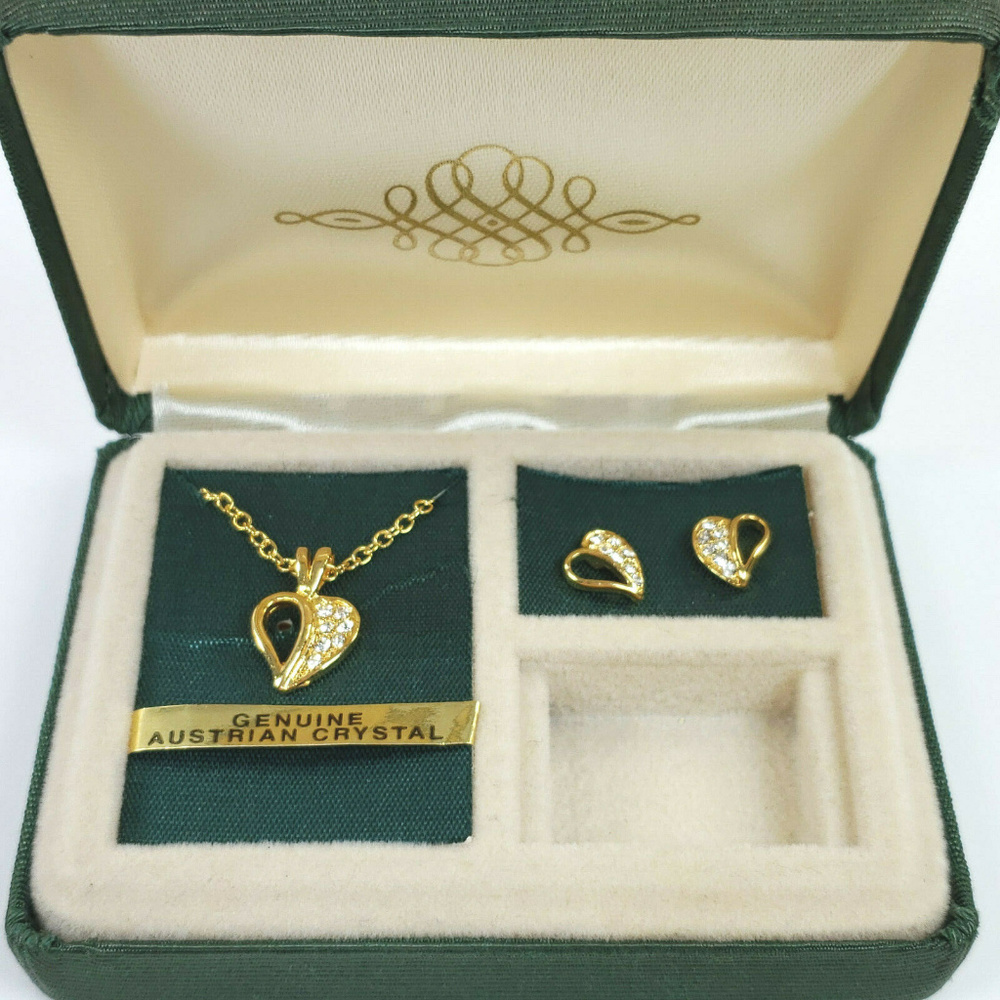 Vintage Gold Genuine Austrian Crystal Heart Necklace Set